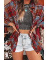Red Plaid Print Loose Vintage Shirt - S