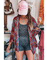Red Plaid Print Loose Vintage Shirt - S