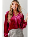 Pitaya Pink Buttoned V Neck Chest Pocket Velvet Shirt - XL