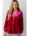 Pitaya Pink Buttoned V Neck Chest Pocket Velvet Shirt - XL