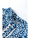 Blue Floral Ric-rac Patchwork Button Loose Fit Shirt - M