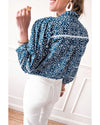 Blue Floral Ric-rac Patchwork Button Loose Fit Shirt - XL