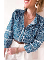 Blue Floral Ric-rac Patchwork Button Loose Fit Shirt - XL