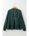 Skobeloff Corduroy Ruffle Tiered Buttoned O Neck Shirt - S