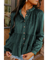 Skobeloff Corduroy Ruffle Tiered Buttoned O Neck Shirt - S