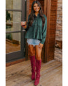 Skobeloff Corduroy Ruffle Tiered Buttoned O Neck Shirt - XL