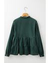 Skobeloff Corduroy Ruffle Tiered Buttoned O Neck Shirt - XL