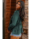 Skobeloff Corduroy Ruffle Tiered Buttoned O Neck Shirt - XL