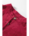 Burgundy Corduroy Ruffle Tiered Buttoned O Neck Shirt - XL
