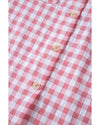 Pink Gingham Print Chest Pockets Buttoned Collared Shirt - L