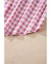 Pink Gingham Print Chest Pockets Buttoned Collared Shirt - L