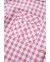 Pink Gingham Print Chest Pockets Buttoned Collared Shirt - L