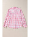 Pink Gingham Print Chest Pockets Buttoned Collared Shirt - L