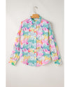 White Colorful Horse Printed Long Sleeve Button Up Casual Shirt - M