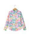 White Colorful Horse Printed Long Sleeve Button Up Casual Shirt - S