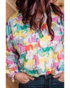 White Colorful Horse Printed Long Sleeve Button Up Casual Shirt - S