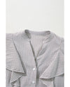 Brown Plaid Flounce Sleeve Notched Neck Ruffled Shirt - L