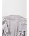 Brown Plaid Flounce Sleeve Notched Neck Ruffled Shirt - L