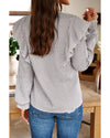 Brown Plaid Flounce Sleeve Notched Neck Ruffled Shirt - L