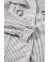 Brown Plaid Flounce Sleeve Notched Neck Ruffled Shirt - M