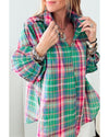 Green Checkered 3/4 Sleeve Collared Loose Fit Shirt - XL