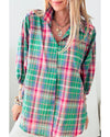 Green Checkered 3/4 Sleeve Collared Loose Fit Shirt - XL