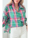 Green Checkered 3/4 Sleeve Collared Loose Fit Shirt - XL