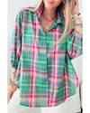 Green Checkered 3/4 Sleeve Collared Loose Fit Shirt - XL
