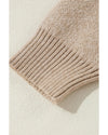 Parchment Flower Pattern Ribbed Trim Crew Neck Sweater - L