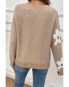 Parchment Flower Pattern Ribbed Trim Crew Neck Sweater - XL