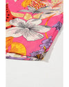 Red Abstract Floral Print Buttoned Ruffled Bubble Sleeve Shirt - XL