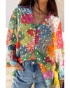 Rose Red Colorblock Abstract Print Button up Loose Shirt - M