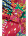 Rose Red Colorblock Abstract Print Button up Loose Shirt - M