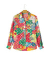 Rose Red Colorblock Abstract Print Button up Loose Shirt - M