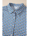 Sky Blue Abstract Print Shirred Cuff Buttoned Oversized Shirt - XL