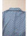 Sky Blue Abstract Print Shirred Cuff Buttoned Oversized Shirt - XL