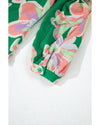 Green Floral Print Button up Pleated Puff Sleeve Loose Shirt - XL