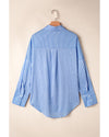 Sky Blue Stripe Plaid Patchwork Button up Long Sleeve Shirt - S