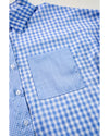 Sky Blue Stripe Plaid Patchwork Button up Long Sleeve Shirt - S