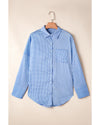 Sky Blue Stripe Plaid Patchwork Button up Long Sleeve Shirt - S