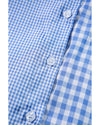 Sky Blue Stripe Plaid Patchwork Button up Long Sleeve Shirt - S