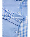 Sky Blue Stripe Plaid Patchwork Button up Long Sleeve Shirt - S