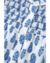 Sky Blue Boho Floral Printed Lantern Sleeve Frilled Neck Shirred Shirt - M