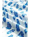 Sky Blue Boho Floral Printed Lantern Sleeve Frilled Neck Shirred Shirt - M