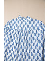 Sky Blue Boho Floral Printed Lantern Sleeve Frilled Neck Shirred Shirt - XL