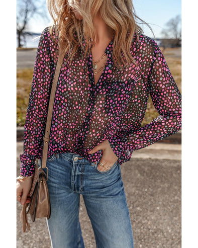 Grape Wine Polka Dot Printed Buttoned Casual Shirt - M