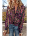 Grape Wine Polka Dot Printed Buttoned Casual Shirt - M
