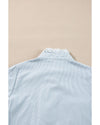Sky Blue Stripe Frilled Trim Button Up Long Sleeve Shirt - L