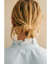 Sky Blue Stripe Frilled Trim Button Up Long Sleeve Shirt - L