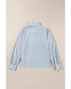 Sky Blue Stripe Frilled Trim Button Up Long Sleeve Shirt - M